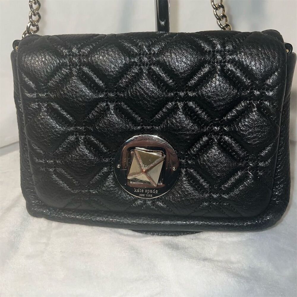 Kate Spade Black Quilted Leather Crossbody Bag Gold Chain Strap